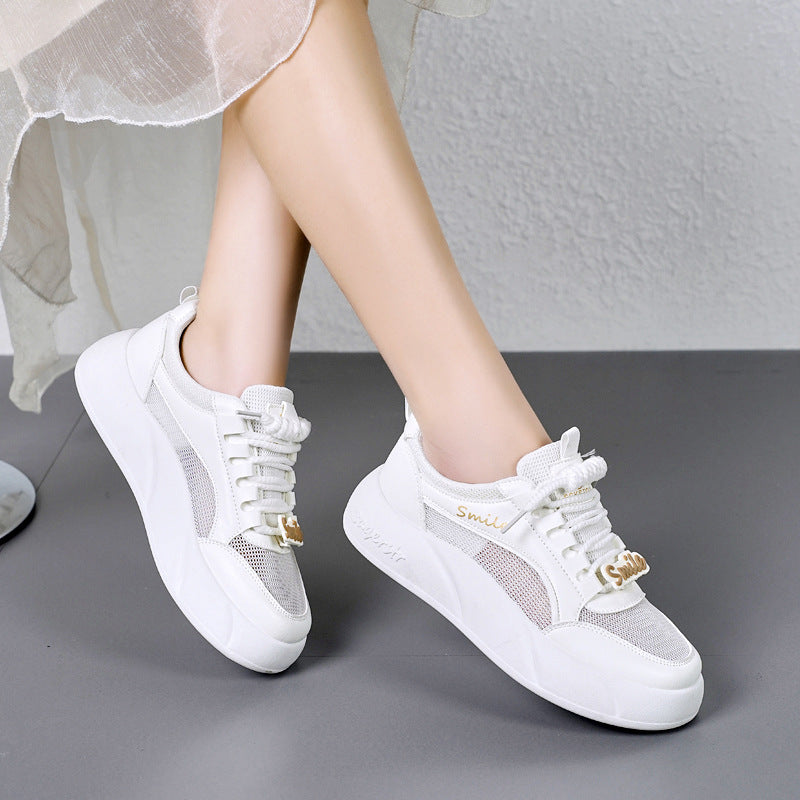 Summer Women's Fashion Breathable Sports Shoes Pure White Mesh GlamzKart