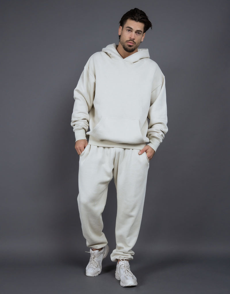 Men's Casual Loose Solid Color Hooded Sweatshirt Pants White GlamzKart