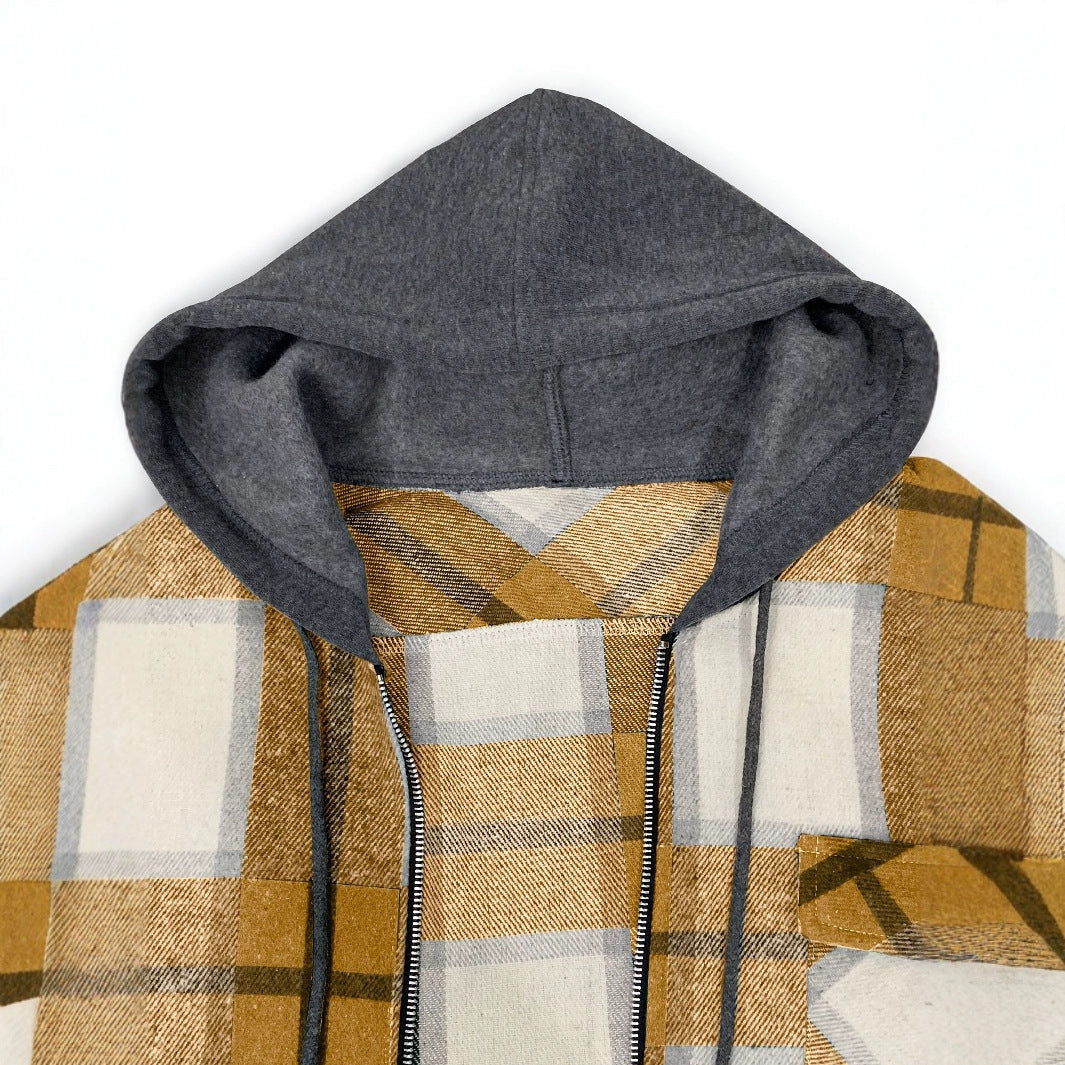 Men's Flannel Jacket Zipper Hooded Jacket GlamzKart