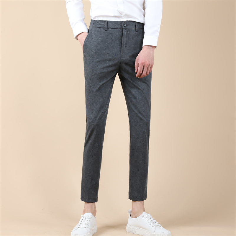 Summer Thin Cropped Men's Suit Pants Pencil Pants Solid Color Breathable Medium Gray GlamzKart