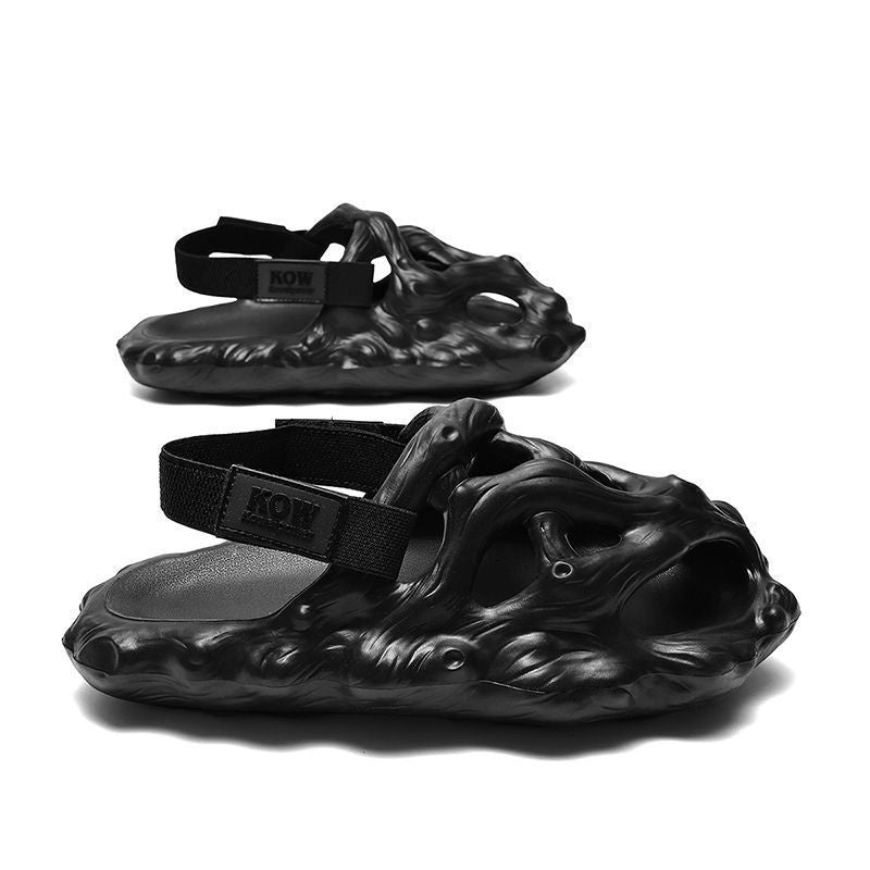 Hole Shoes Men's Sandals Outer Wear Hollow Slippers Elegant Black GlamzKart
