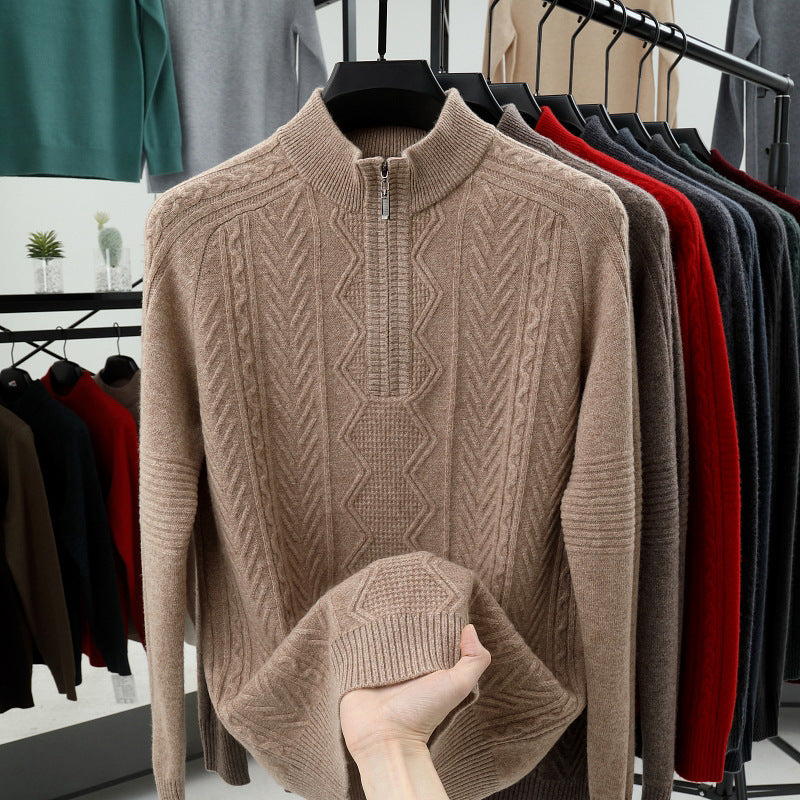 All Wool Men's Sweater Half Turtleneck Zipper Sweater GlamzKart