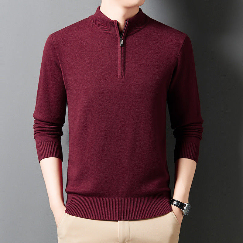 Fashion Men's Knitting Sweater Business Base Wool Wine Red GlamzKart