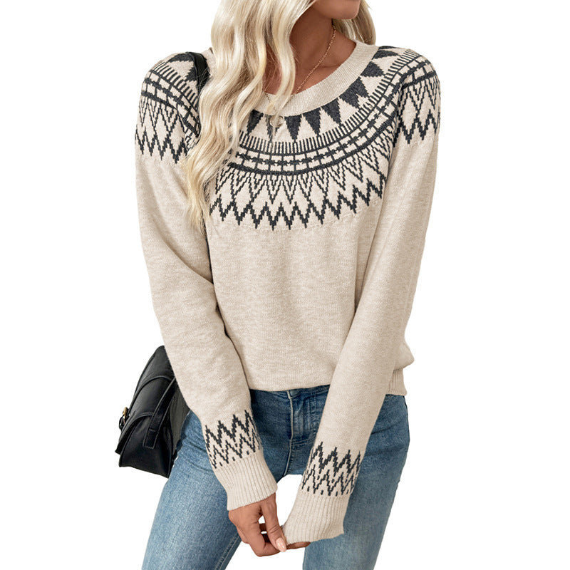 Round Neck Pullover Knitted Sweater Women GlamzKart