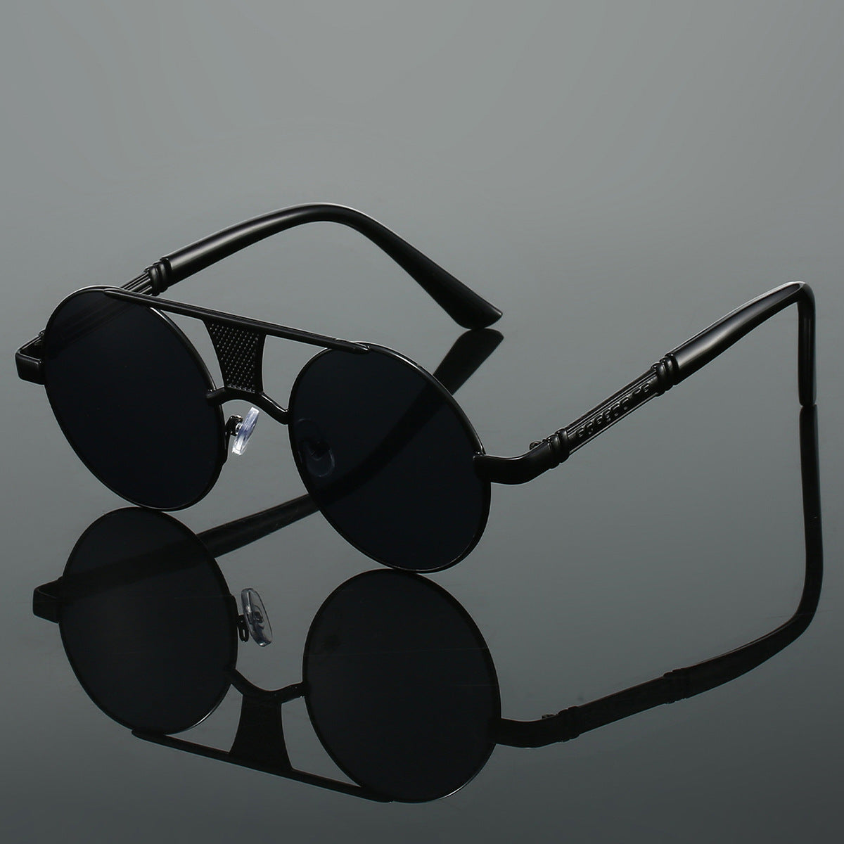 Men's Double Beam Round Frame Classic HD Fashion Sunglasses Black Frame Black GlamzKart