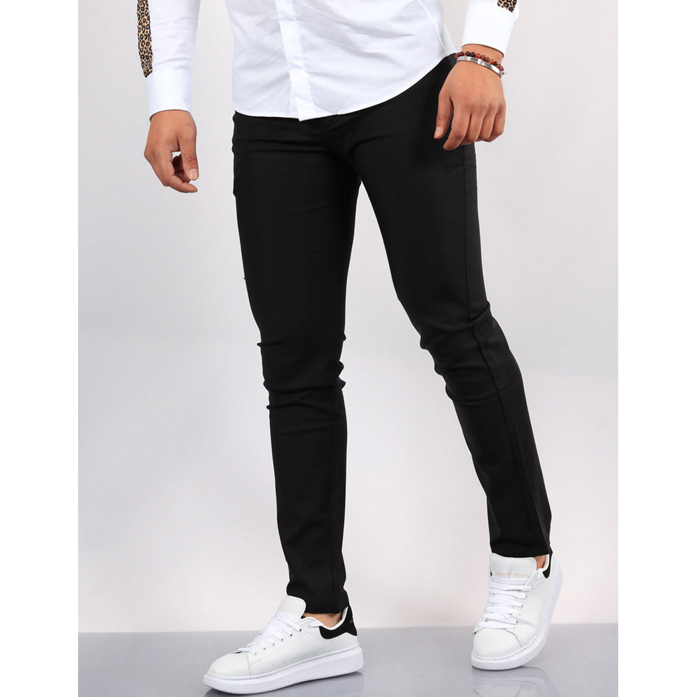 Men's Solid Color Faux Pocket Formal Casual Pants Black GlamzKart