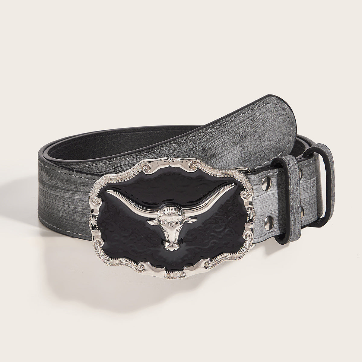 Retro Domineering Epoxy Cattle Head Buckle Women's Casual Men's Jeans Strap Personality Belt Gray 107cm GlamzKart