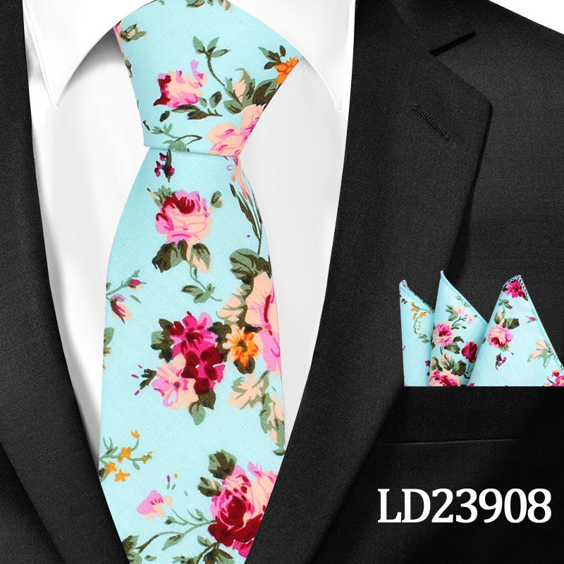 Casual Cotton Floral Print 6cm Casual Tie Pocket Square Suit LD23908 GlamzKart