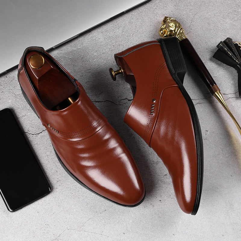Casual Pointed Toe Leather Shoes Men Brown GlamzKart