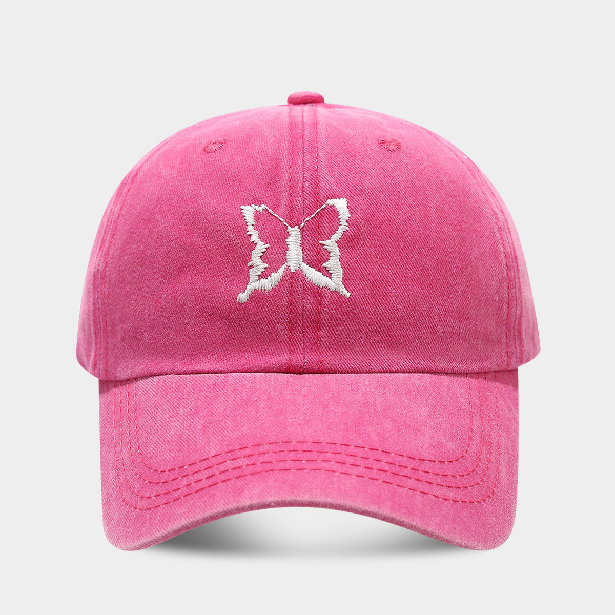Soft Top Casual Peaked Cap Butterfly Embroidered Sun Hat Rose Red Adjustable GlamzKart