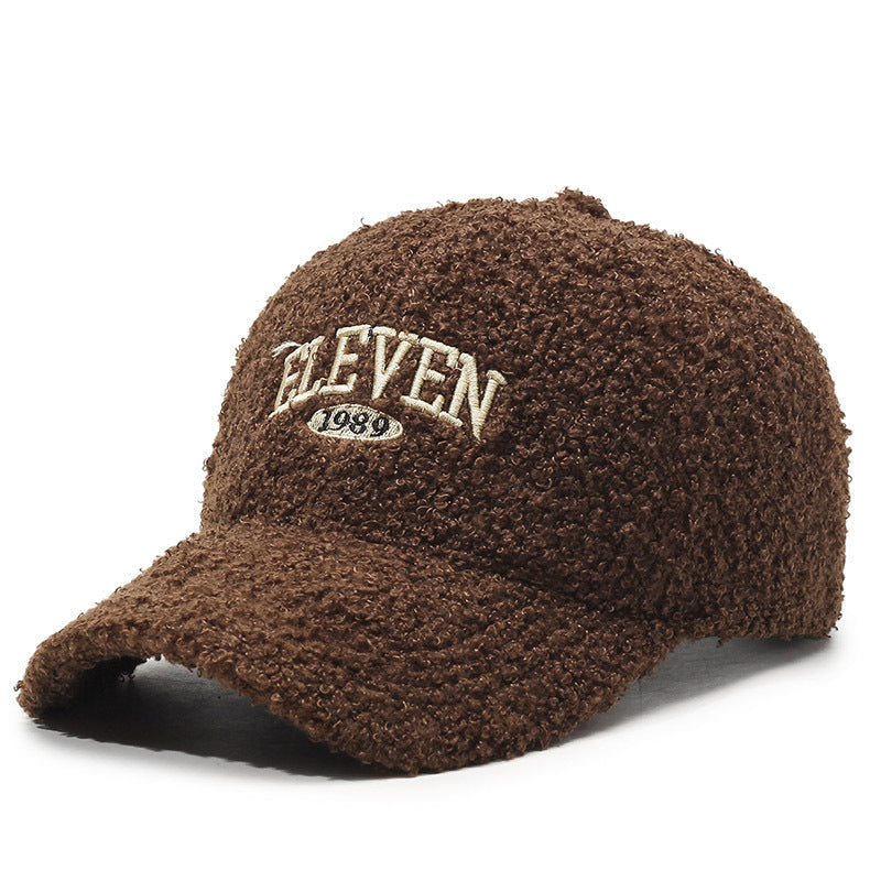 Winter Lambskin Thickened Warm Baseball Cap Brown Adjustable GlamzKart
