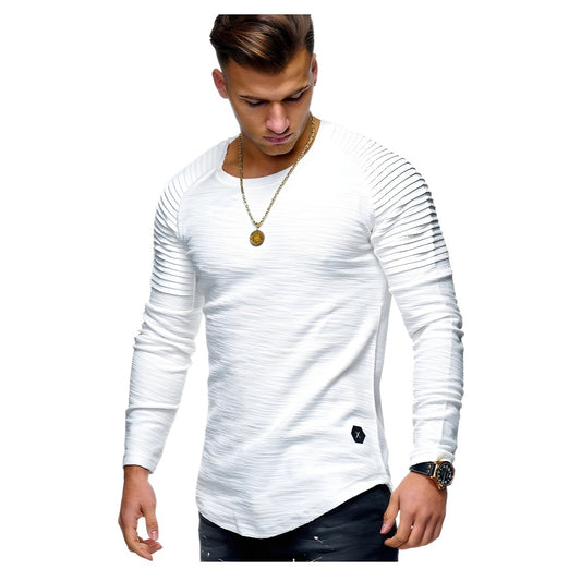 Men's Solid Color Slim Fit Round Neck Long Sleeves T-shirt Personality GlamzKart