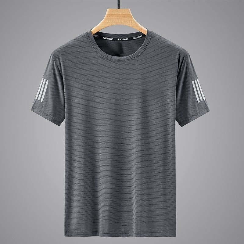 Summer Solid Color Round Neck Top Clothing Speed Sporty Simplicity Ice T-shirt Men Dark Gray GlamzKart