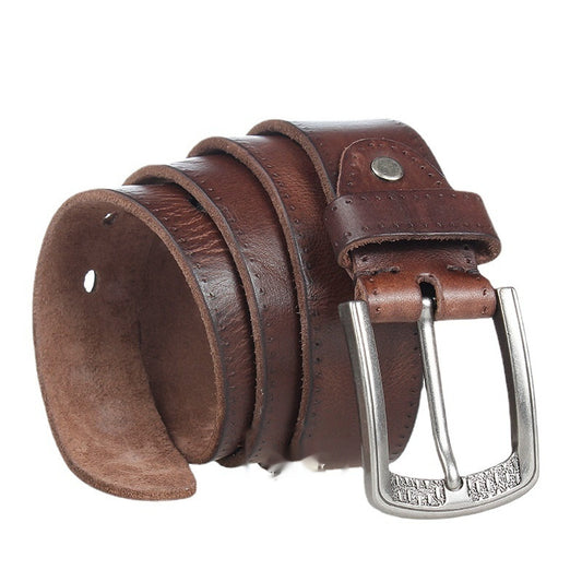 Cowhide Men's Personality Alloy Pin Buckle Trend Belt GlamzKart