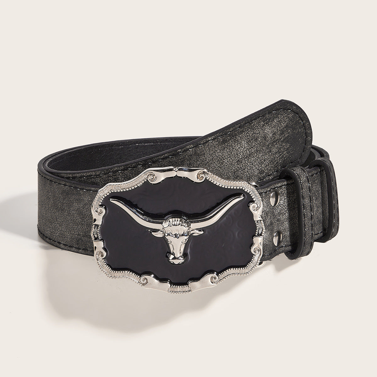 Retro Domineering Epoxy Cattle Head Buckle Women's Casual Men's Jeans Strap Personality Belt Black 107cm GlamzKart