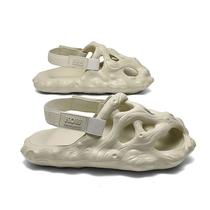 Hole Shoes Men's Sandals Outer Wear Hollow Slippers Light Beige GlamzKart