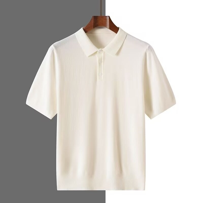 Polo Shirt Men's Short-sleeved Business Casual Bottoming Sweater White GlamzKart