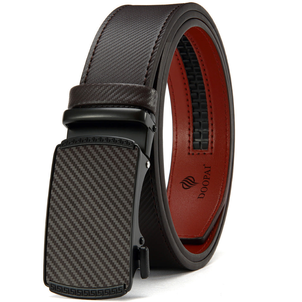 Men's Belt Hot-selling Film Alloy Automatic Buckle Leather 219 Automatic Flat Brown GlamzKart