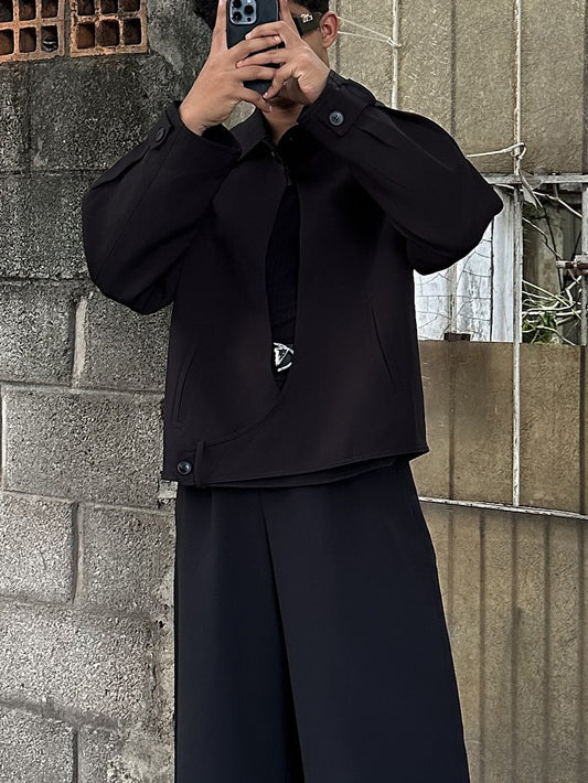 Black Collared Button-up Jacket GlamzKart