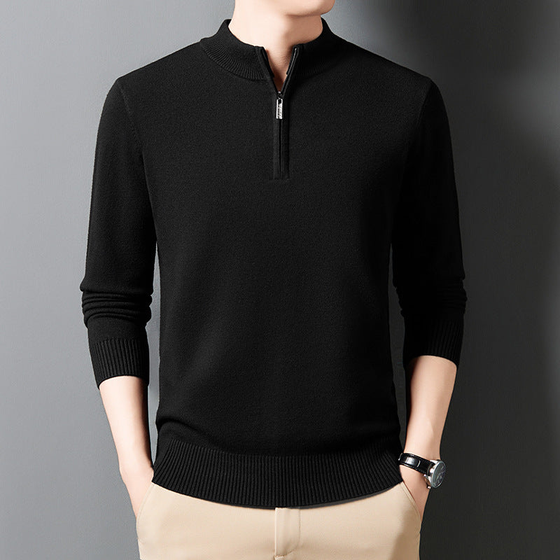 Fashion Men's Knitting Sweater Business Base Wool Black GlamzKart