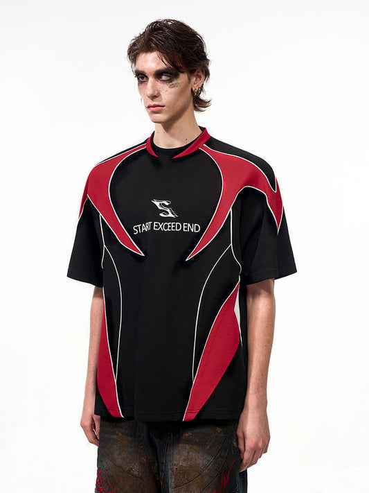 Letter Print Short-sleeve Men's Color Matching Sports Jersey T-shirt GlamzKart