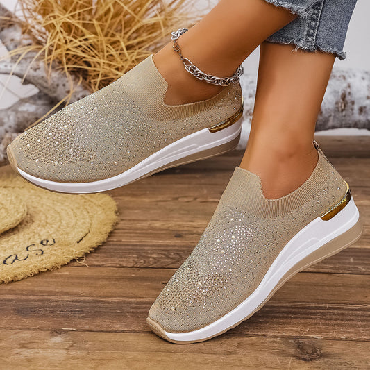 Pumps Women's Summer Wedge Round Toe Rhinestone Slip-on Women's Pumps Pumps GlamzKart