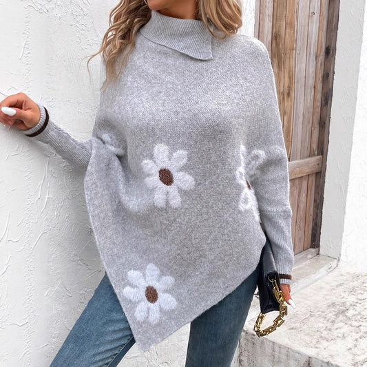 Pullover Flower Jacquard Women's Sweater Cloak GlamzKart