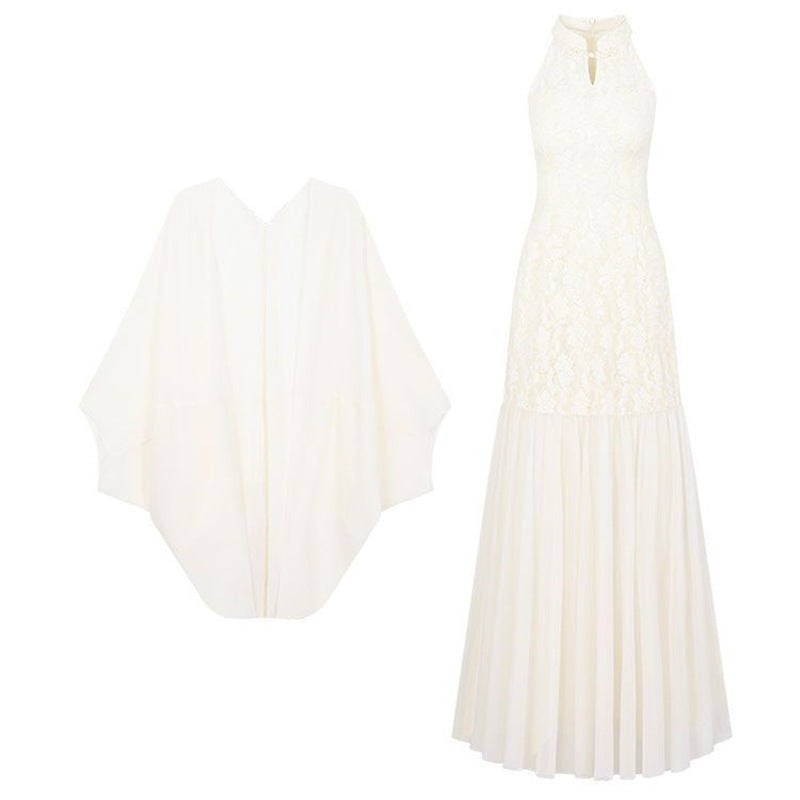 New Chinese Gentle Temperament Jacquard Sleeveless Halter Dress GlamzKart