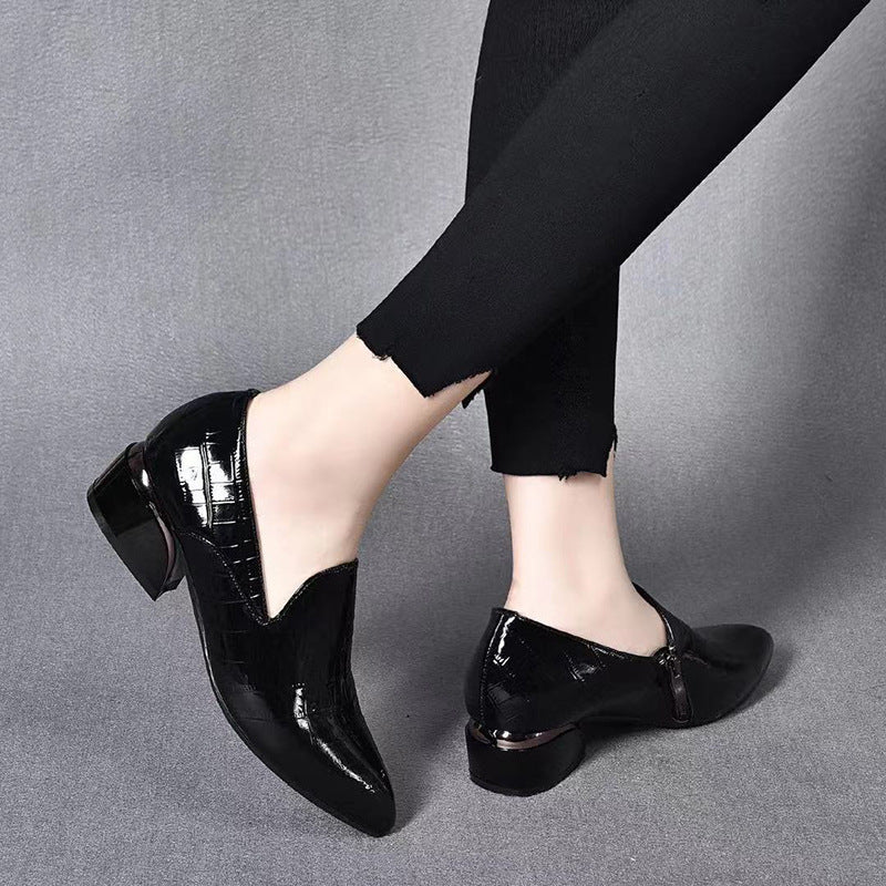 New Genuine Leather Pointed-toe Chunky Heel Shoes Women GlamzKart