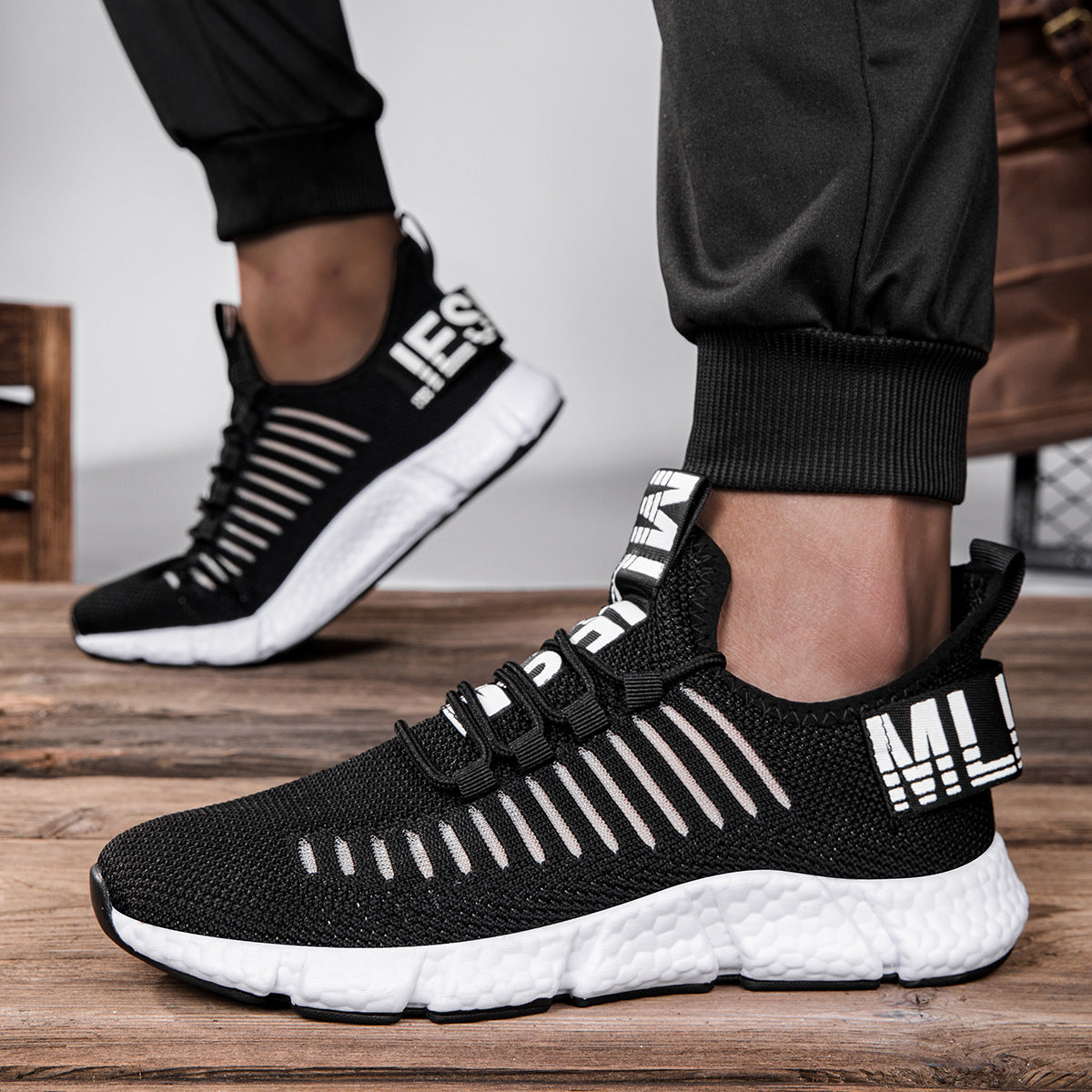 Couple's Breathable Casual Sneaker Hollow Running 555 Black 46 GlamzKart