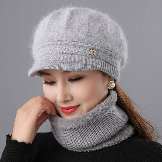 Rabbit Fur Knitted Woolen Cap Women's Autumn Versatile Winter Warm Beanie Hat GlamzKart