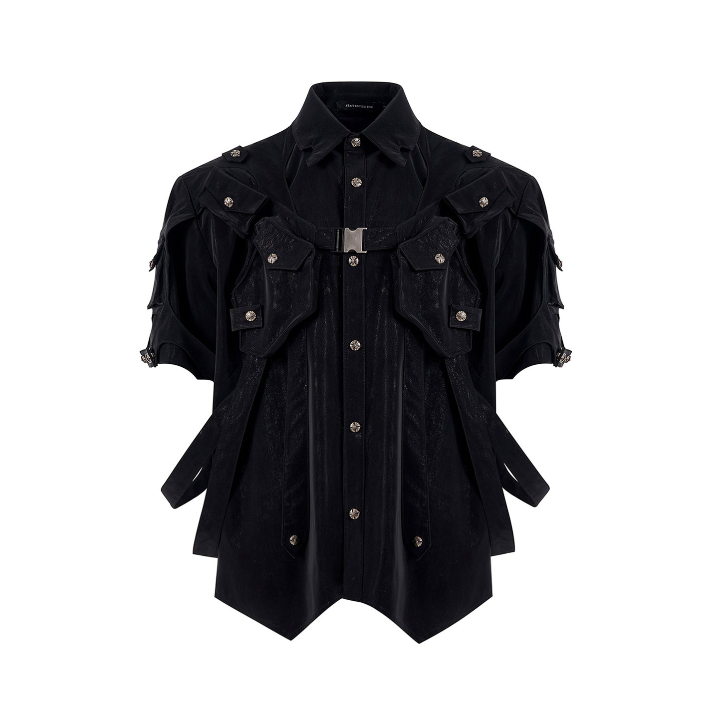 Short Sleeve Men's Dark Pioneer Bandage Jacket Black GlamzKart