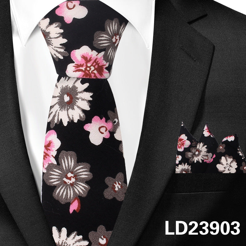 Casual Cotton Floral Print 6cm Casual Tie Pocket Square Suit LD23903 GlamzKart