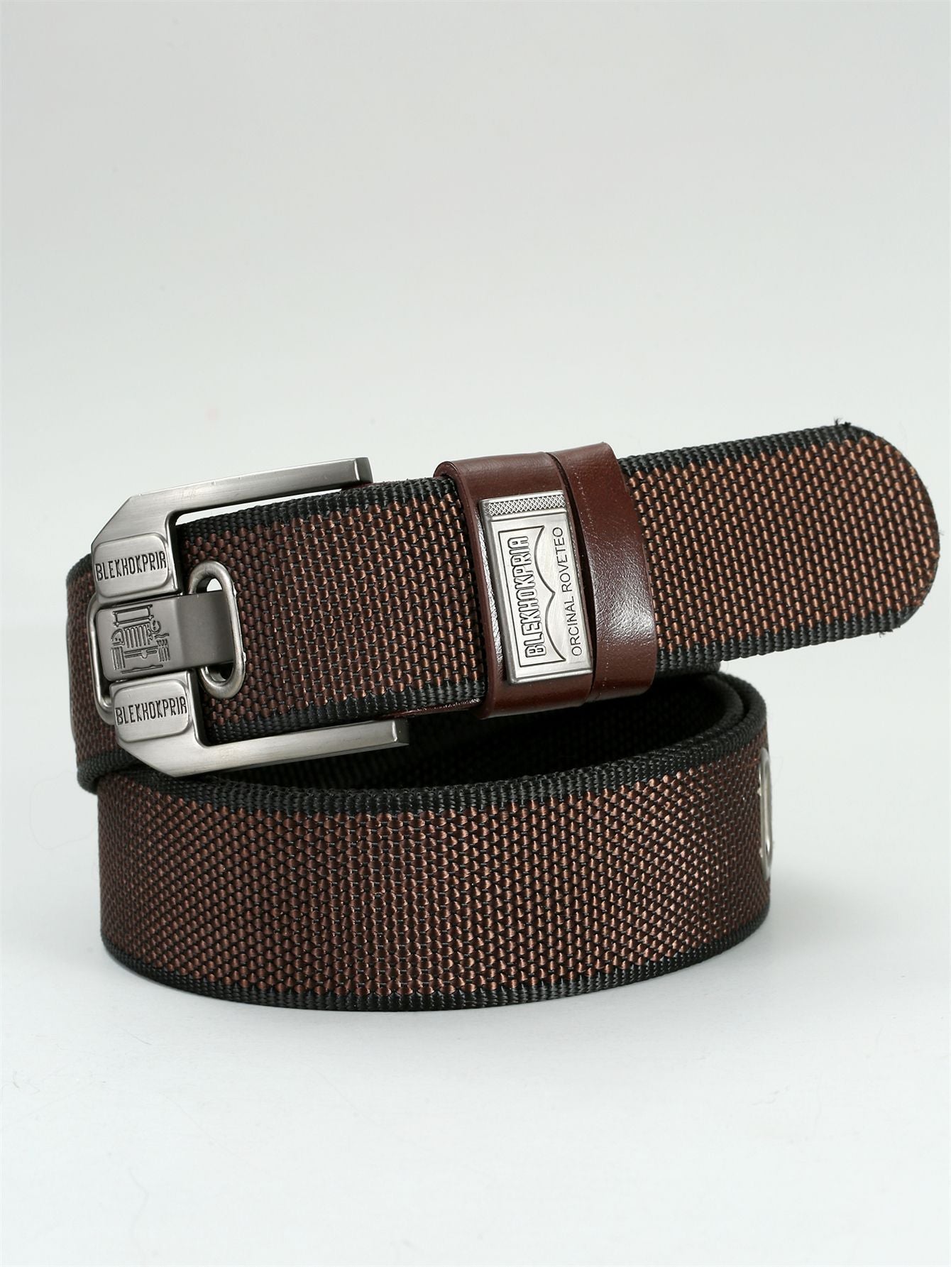 Pin Buckle Canvas Belt Cargo Pants Casual Retro Decorative Belt Fashion Men Brown 125cm GlamzKart