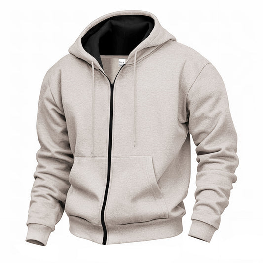 Men's Warm With Velvet Hooded Zipper Casual Sweatshirt GlamzKart