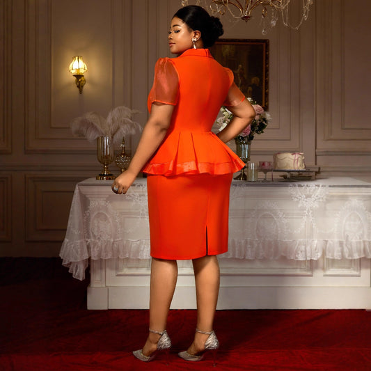 Ruffled Slimming Elegant Lapel Design Waist-tight Dress GlamzKart