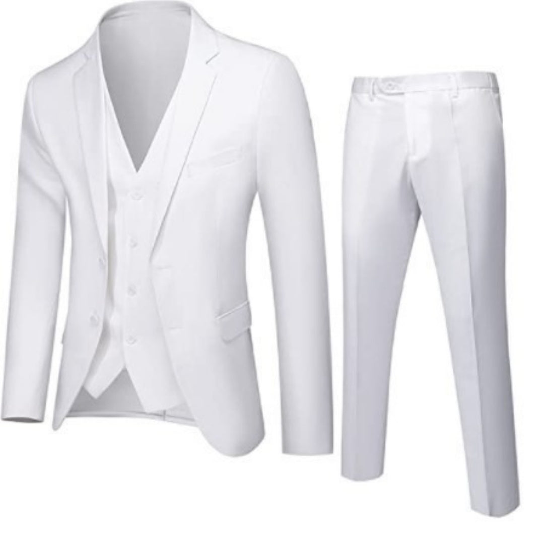 Men's Suit Set Two-piece Korean Style White GlamzKart