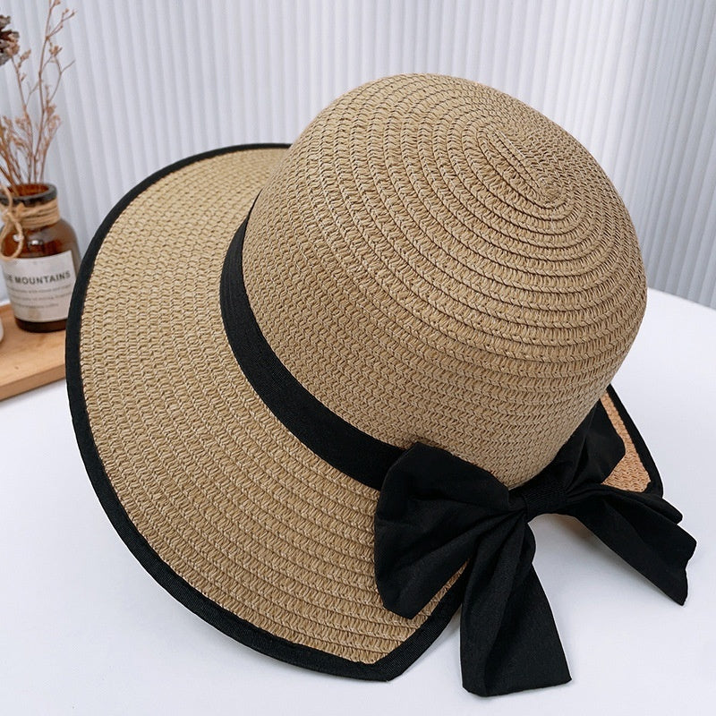 Sun Hat Women's Summer French Elegant Bow 367 Khaki Big Bow GlamzKart