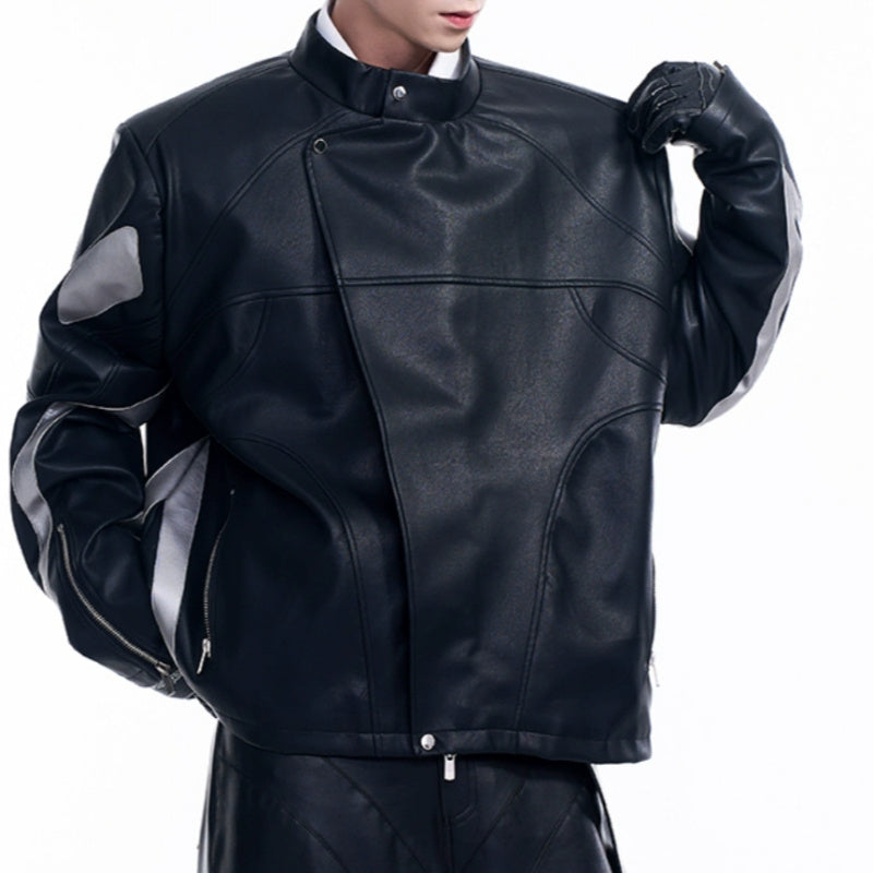 Oblique Placket Motorcycle Jacket GlamzKart