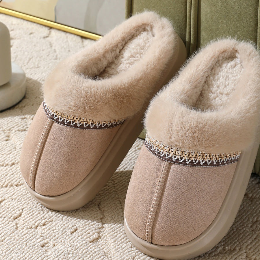 Fluffy Slippers Autumn And Winter Thick Bottom Outdoor Khaki GlamzKart