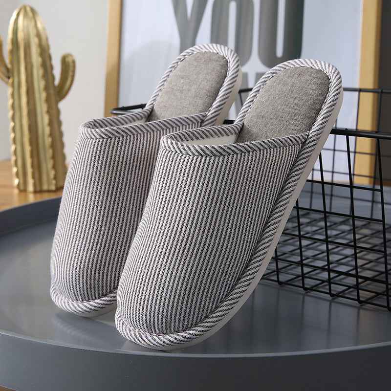 Household Stripes Home Indoor Non Slip Cotton Slippers Coffee GlamzKart