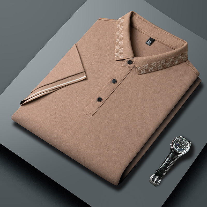 Men's Short-sleeved T-shirt Clothing For Middle-aged Dad Loose Casual Khaki GlamzKart