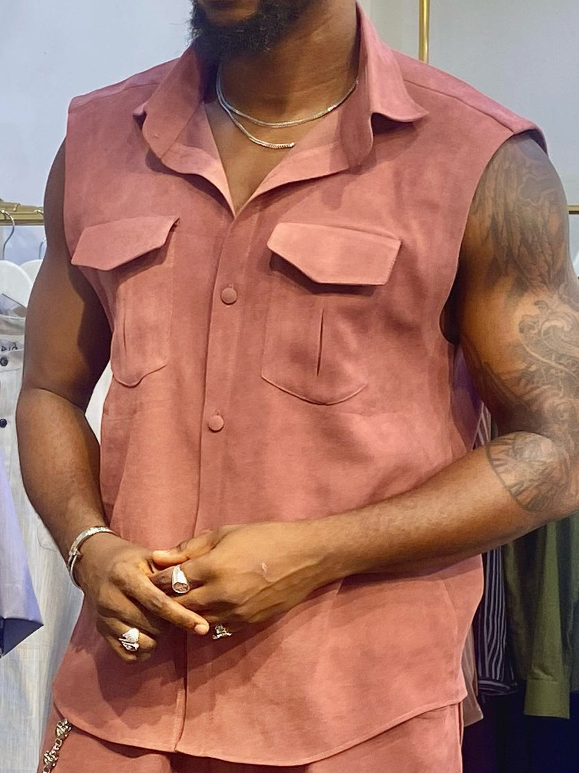 Sleeveless Button - Up Shirt And Cargo Pants Set GlamzKart