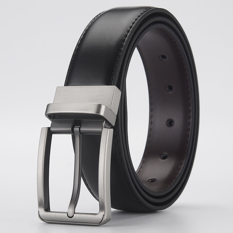 Gentleman Business Style Men's Leather Business Rotation Pin Buckle Belt Type A Silver GlamzKart