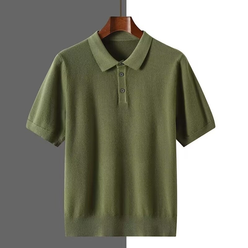Polo Shirt Men's Short-sleeved Business Casual Bottoming Sweater Olive Green GlamzKart