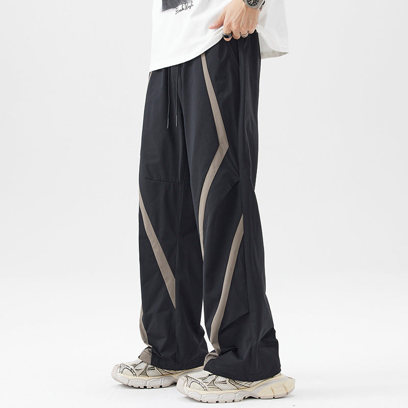American Style Trend Mixed Color Stripe Casual Pants Black GlamzKart