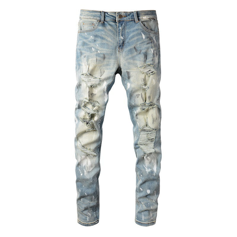 Vintage Paint Broken Holes Pants Men's Jeans GlamzKart