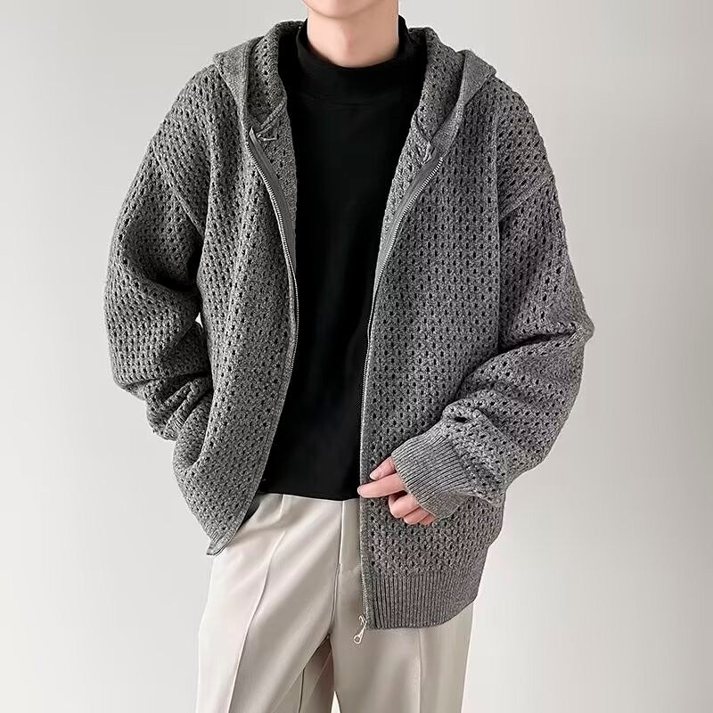 Men's Hooded Casual Breathable All-matching Sweater Gray GlamzKart