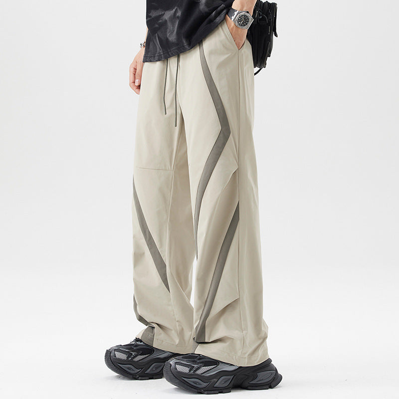 American Style Trend Mixed Color Stripe Casual Pants Khaki GlamzKart