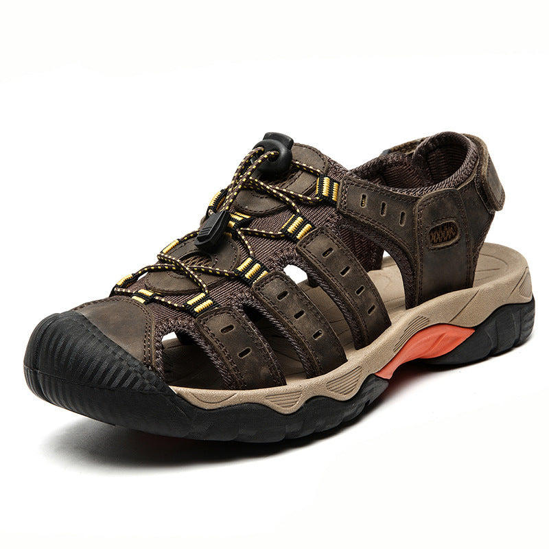 Summer Closed Toe Sandals Men's Leisure Outdoor Dark Brown GlamzKart